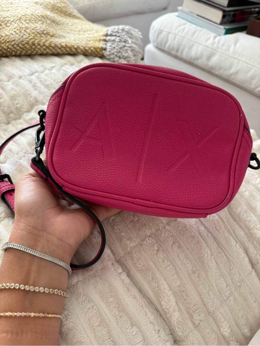 Armani Exchange Vibrant Pink Pebbled Crossbody Bag